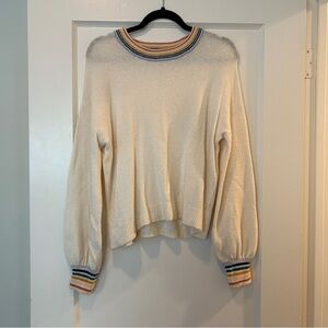 Cream Madewell sweater with rainbow neck and sleeves